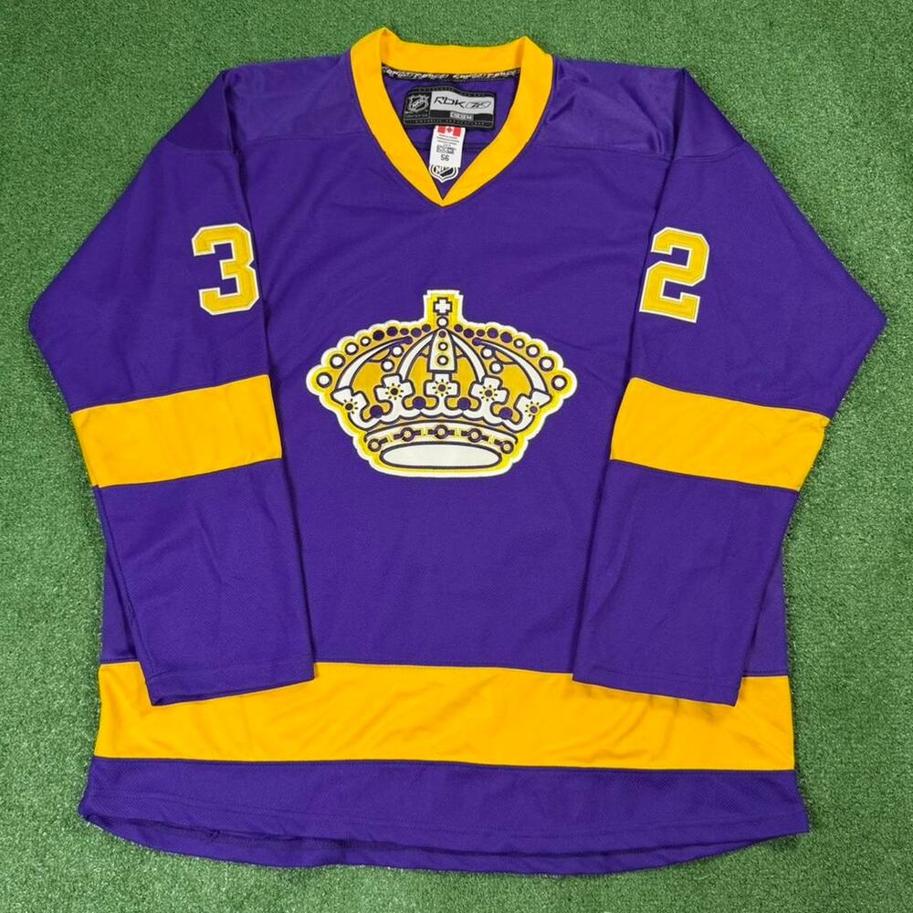 LA Kings Purple Gold Jersey Jonathan Quick #32 Reebok Canada 52 XL Vintage NHL